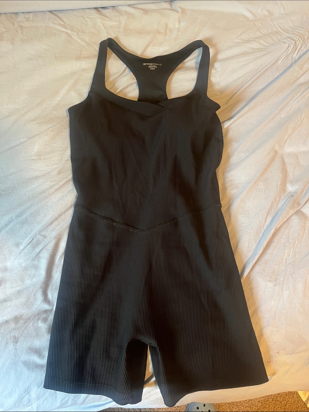 Beyond Yoga Black Ribbed Racerback Romper